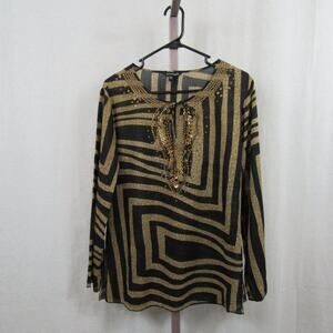 Jasmine Womens Medium Cotton Black and Gold Lightweight Animal Print Tunic
